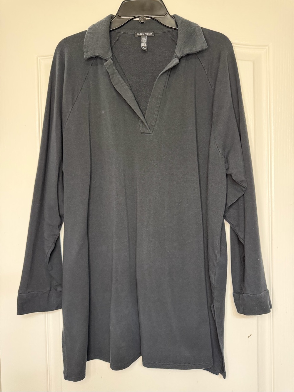 Eileen Fisher Tencel Organic Cotton Popover Tunic Top Washed Black 1X